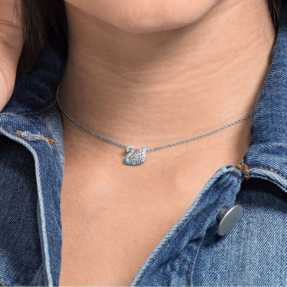 Swarovski Iconic Swan Pendant Swan Small Blue Gradient Rhodium Plated Necklace - Picture 4 of 6